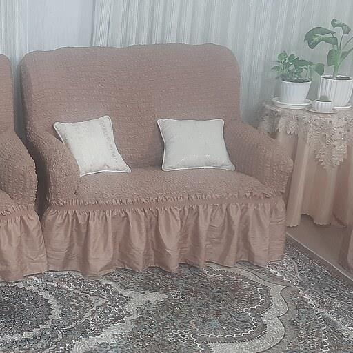 کاور پارچه ای فری سایز پفکی چین دار مبل راحتی 2 نفره
